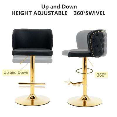 2x Faux Leather Golden Base Swivel Bar Stools- Black Payday Deals