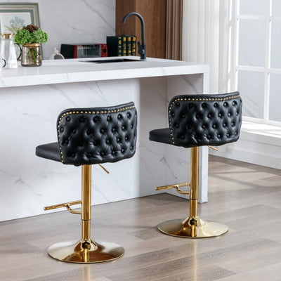 2x Faux Leather Golden Base Swivel Bar Stools- Black Payday Deals