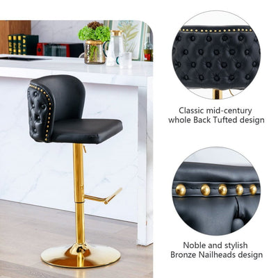 2x Faux Leather Golden Base Swivel Bar Stools- Black Payday Deals