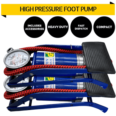 2x HIGH PRESSURE FOOT PUMP Ball Bicycle Motorbike Car Tire Inflator Tyre Air Payday Deals