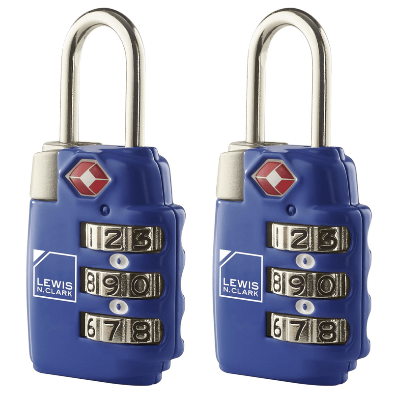 2x Lewis N Clark TSA Approved Combination Lock Travel Luggage Padlock - Blue Payday Deals