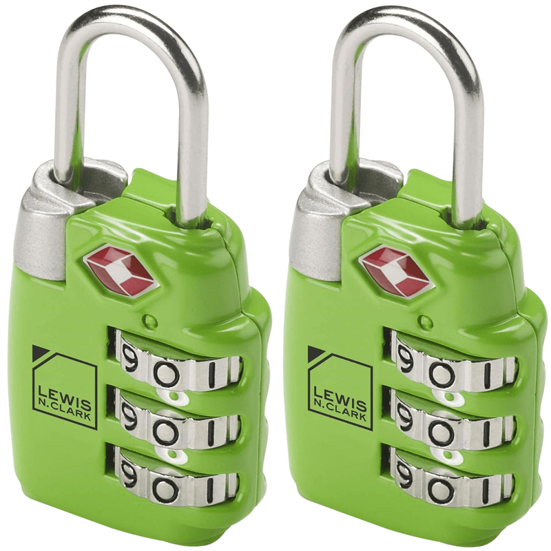 2x Lewis N Clark TSA Approved Combination Lock Travel Luggage Padlock - Green Payday Deals