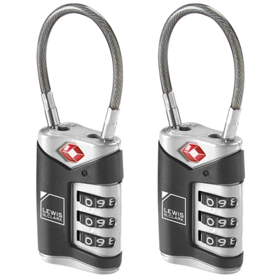2x Lewis N. Clark TSA Approved Easy Set Combination Luggage Lock w Steel Cable