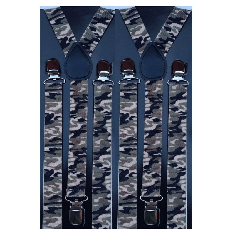 2x Mens Suspenders Braces Adjustable Strong Clip On Elastic Formal Wedding Slim - Army Camouflage Payday Deals