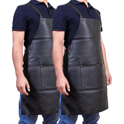 2x Pierre Cardin Professional Leather Apron Butcher Woodwork Barber Chef - Black Payday Deals