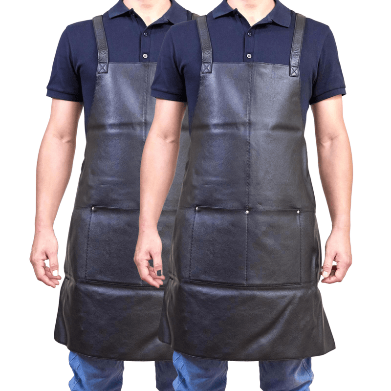 2x Pierre Cardin Professional Leather Apron Butcher Woodwork Barber Chef - Black Payday Deals