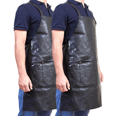 2x Pierre Cardin Professional Leather Apron Butcher Woodwork Barber Chef - Black