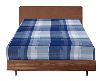 2x Queen Luxury 100% Cotton Flannelette Fitted Bed Sheet - Blue Check Print Payday Deals