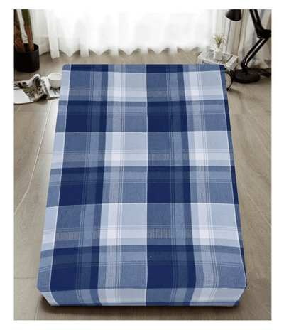 2x Queen Luxury 100% Cotton Flannelette Fitted Bed Sheet - Blue Check Print Payday Deals