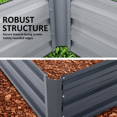 2X Raised Garden Bed Galvanised Steel Planter 210 x 90 x 30cm GREY Payday Deals