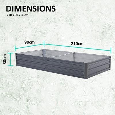 2X Raised Garden Bed Galvanised Steel Planter 210 x 90 x 30cm GREY Payday Deals