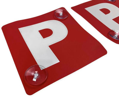 2x RED P PLATES Stay-Put Suction Disks Probationary Car Window Signs NSW Payday Deals