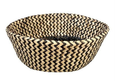 2x ROUND BELLY SEAGRASS STORAGE BASKET Natural Straw Folding - Chevron Black/Natural Payday Deals