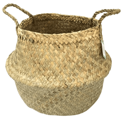 2x ROUND BELLY SEAGRASS STORAGE BASKET Natural Straw Folding Home Flower Pot Wicker Payday Deals