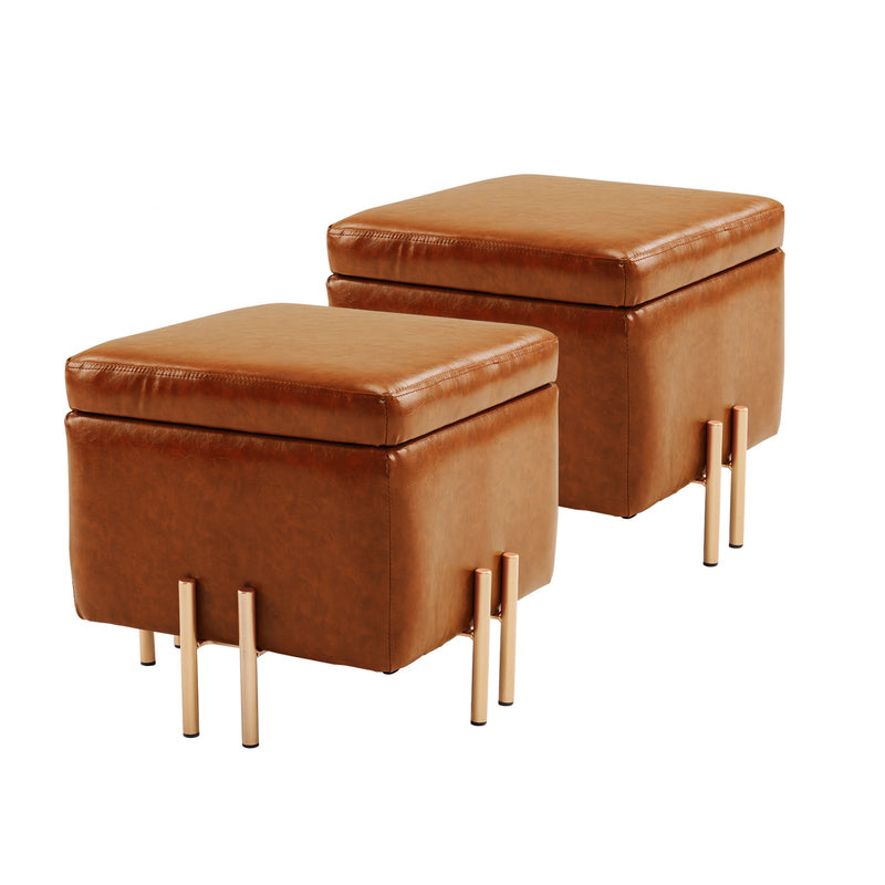 2X Storage Ottoman Foot Stool Cube Tuffet Seat 45cm PU Leather BROWN Payday Deals