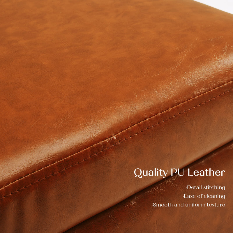 2X Storage Ottoman Foot Stool Cube Tuffet Seat 45cm PU Leather BROWN Payday Deals