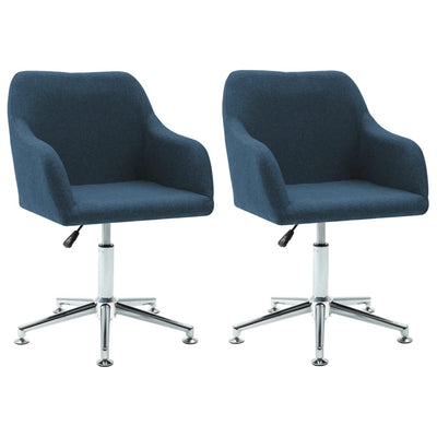 2x Swivel Dining Chairs Blue Fabric