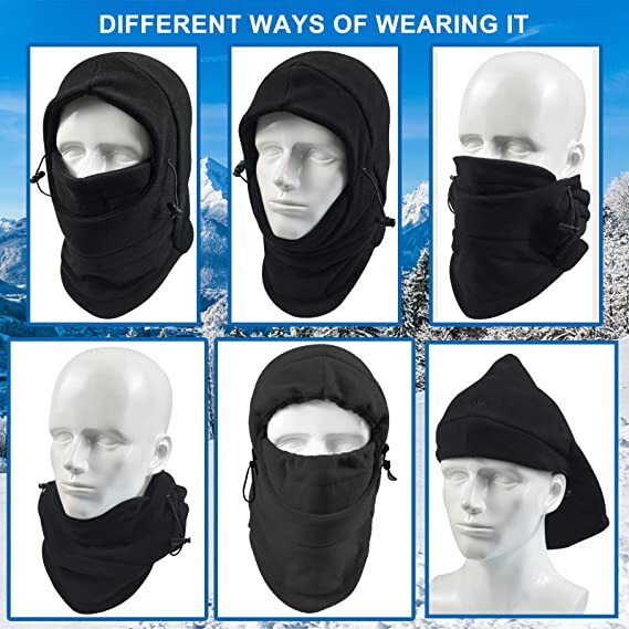 2x Windproof Thermal Fleece Balaclava Beanie Hat Full Face Mask Ski - Black Payday Deals