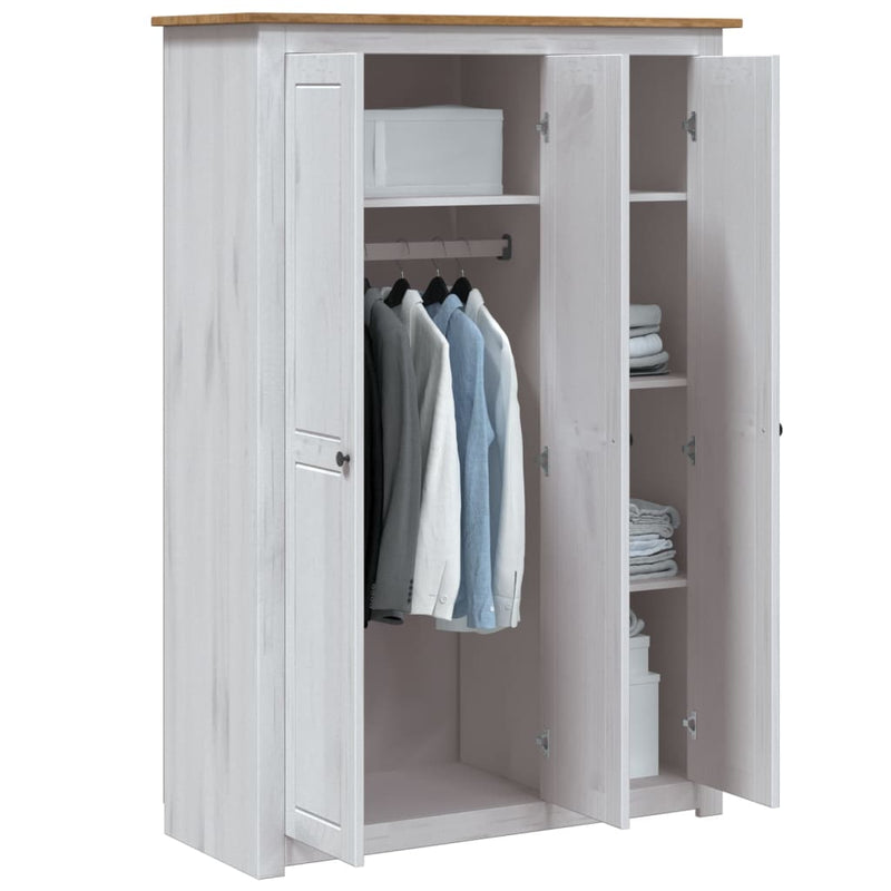 3-Door Wardrobe White 118x50x171.5 cm Pine Panama Range Payday Deals