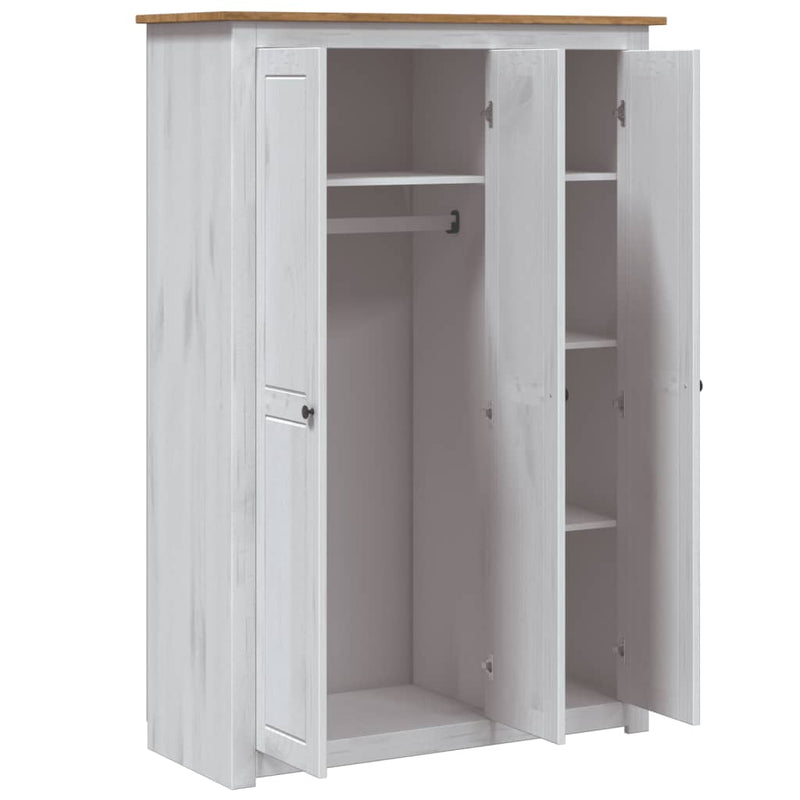 3-Door Wardrobe White 118x50x171.5 cm Pine Panama Range Payday Deals