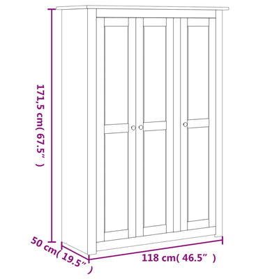 3-Door Wardrobe White 118x50x171.5 cm Pine Panama Range Payday Deals