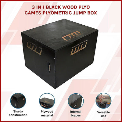 3 IN 1 Black Wood Plyo Games Plyometric Jump Box Payday Deals