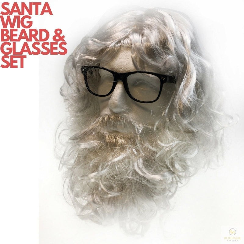 3 in 1 SANTA WIG White Beard Glasses SET Christmas Claus Xmas Costume Party Payday Deals