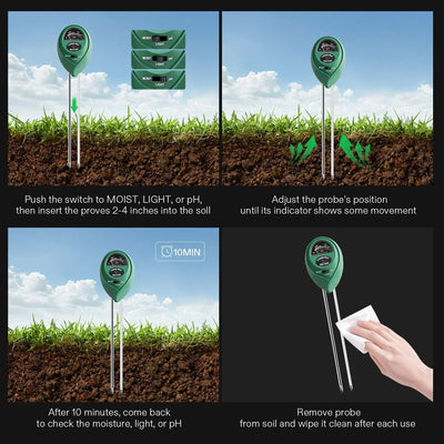 3 in 1 Soil Moisture Meter Sunlight PH Sensor Lawn Plant Hygrometer Test Payday Deals