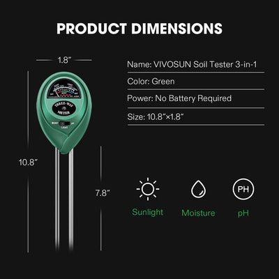 3 in 1 Soil Moisture Meter Sunlight PH Sensor Lawn Plant Hygrometer Test Payday Deals