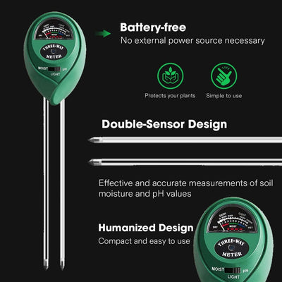 3 in 1 Soil Moisture Meter Sunlight PH Sensor Lawn Plant Hygrometer Test Payday Deals