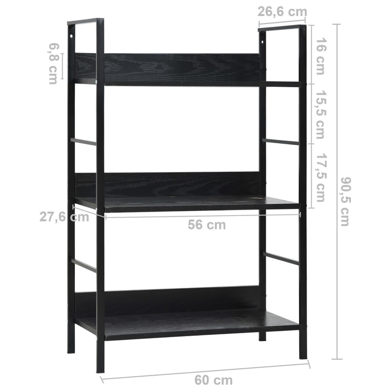 3-Layer Book Shelf Black 60x27.6x90.5 cm Engineered Wood Payday Deals