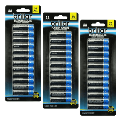 3 Packs of 24 Brillar AA Platinum Alkaline Batteries Long Lasting Power Home