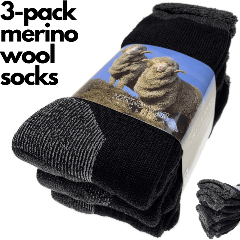 3 Pairs Heavy Duty Merino Wool Work Socks Extra Thick Cushion (Size 11-14) Payday Deals