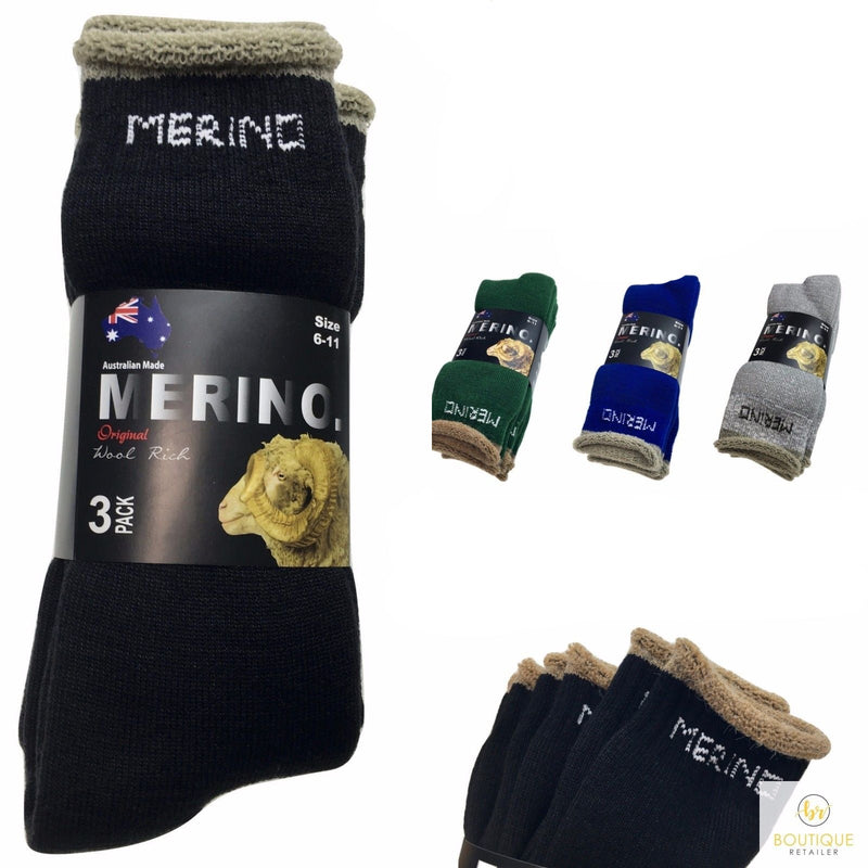 3 Pairs MERINO WOOL SOCKS Mens Heavy Duty Premium Thick Work Socks Cushion Payday Deals