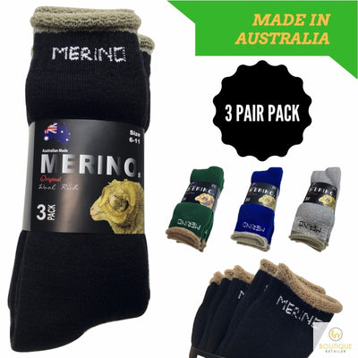 3 Pairs MERINO WOOL SOCKS Mens Heavy Duty Premium Thick Work Socks Cushion Payday Deals