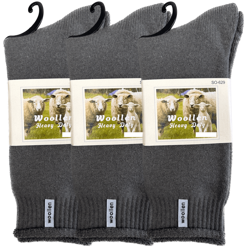 3 Pairs Premium Mens Wool Heavy Duty Thick Work Socks Cushion Woolen - Grey Payday Deals