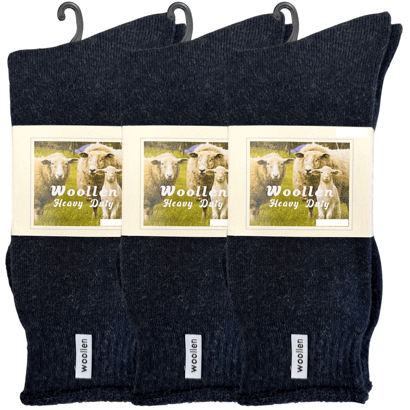 3 Pairs Premium Mens Wool Heavy Duty Thick Work Socks Cushion Woolen - Navy Payday Deals