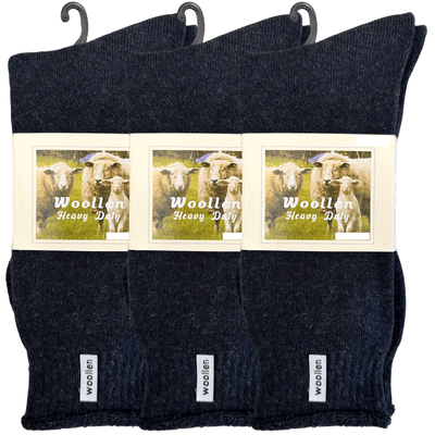 3 Pairs Premium Mens Wool Heavy Duty Thick Work Socks Cushion Woolen - Navy Payday Deals