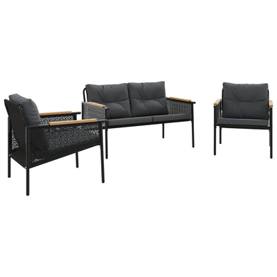 3 Piece Balcony Furniture Set with Cushions Black Steel Payday Deals
