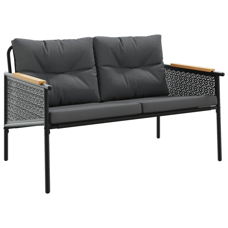 3 Piece Balcony Furniture Set with Cushions Black Steel Payday Deals