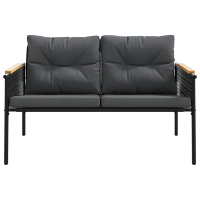 3 Piece Balcony Furniture Set with Cushions Black Steel Payday Deals