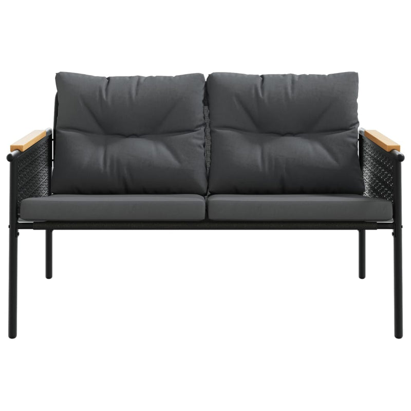 3 Piece Balcony Furniture Set with Cushions Black Steel Payday Deals