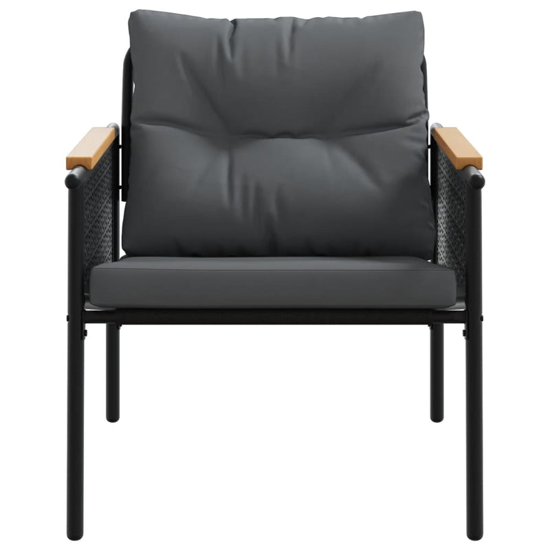 3 Piece Balcony Furniture Set with Cushions Black Steel Payday Deals