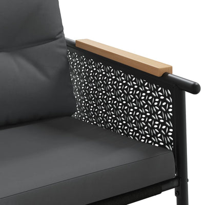 3 Piece Balcony Furniture Set with Cushions Black Steel Payday Deals