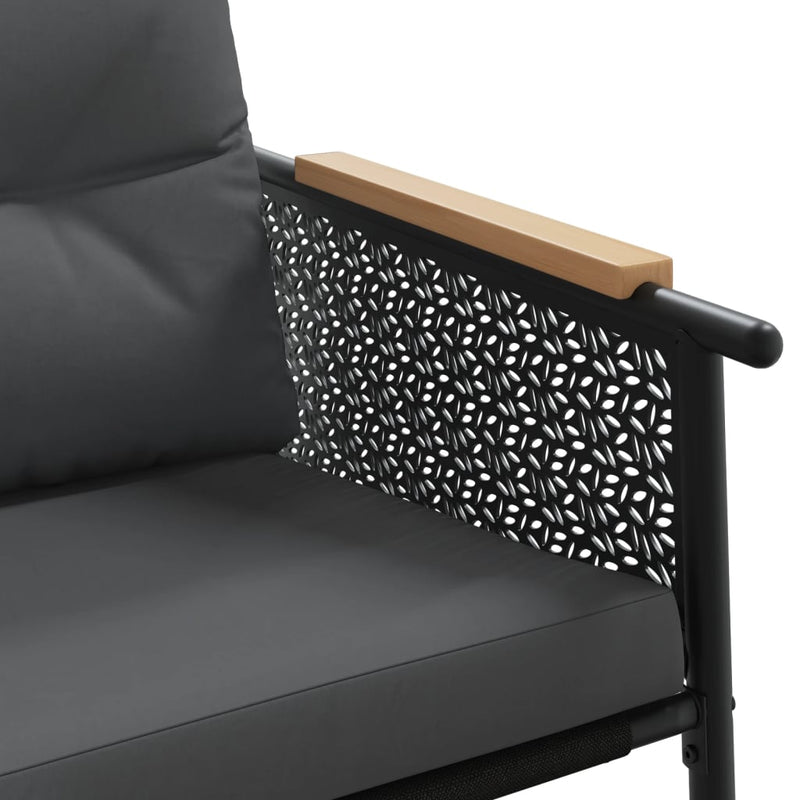 3 Piece Balcony Furniture Set with Cushions Black Steel Payday Deals