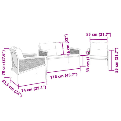 3 Piece Balcony Furniture Set with Cushions Black Steel Payday Deals