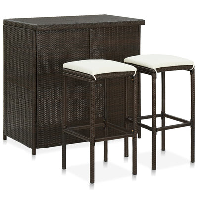 3 Piece Bar Set Poly Rattan Brown Payday Deals