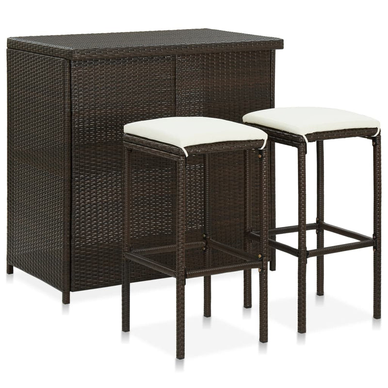 3 Piece Bar Set Poly Rattan Brown Payday Deals