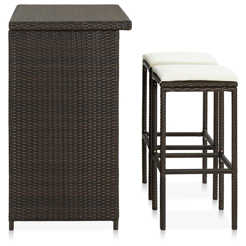 3 Piece Bar Set Poly Rattan Brown Payday Deals