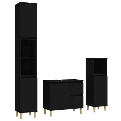 3 Piece Bathroom Cabinet Set Black Engineered Wood Payday Deals